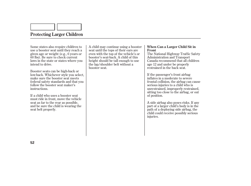 Protecting larger children | Acura 2005 MDX - Owner's Manual User Manual | Page 54 / 312
