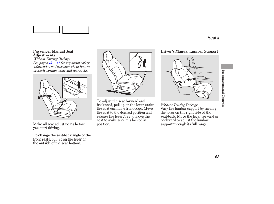 Seats | Acura 2005 MDX - Owner's Manual User Manual | Page 89 / 312