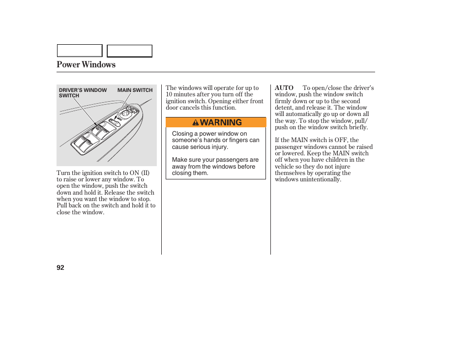 Power windows | Acura 2005 MDX - Owner's Manual User Manual | Page 94 / 312