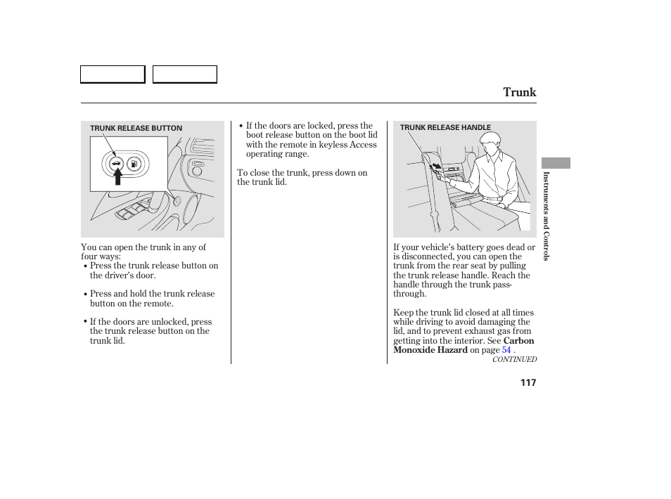 Trunk | Acura 2005 RL - Owner's Manual User Manual | Page 118 / 394