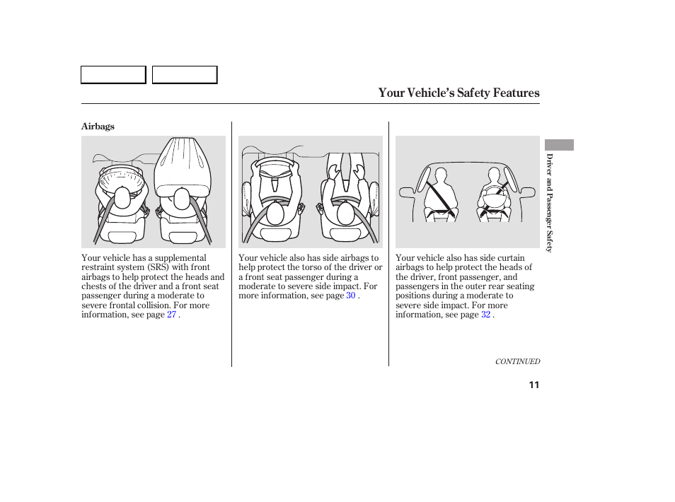 Your vehicle’s safety features | Acura 2005 RL - Owner's Manual User Manual | Page 12 / 394