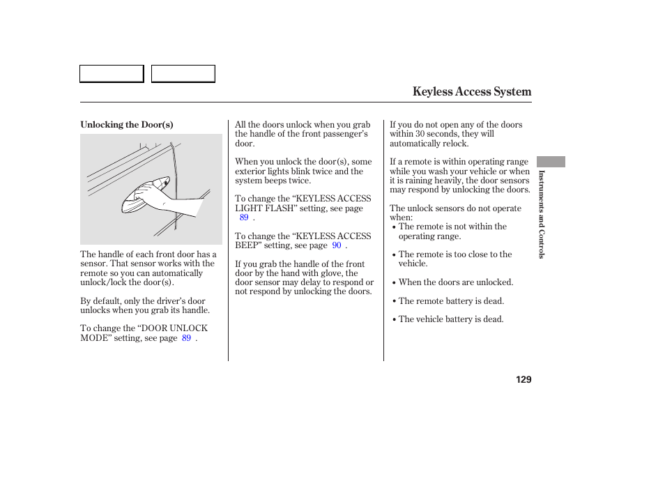 Keyless access system | Acura 2005 RL - Owner's Manual User Manual | Page 130 / 394