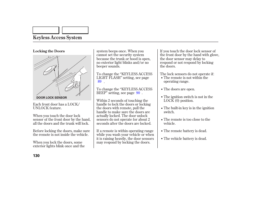 Keyless access system | Acura 2005 RL - Owner's Manual User Manual | Page 131 / 394