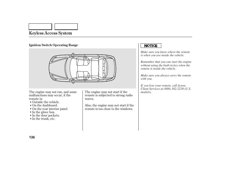 Keyless access system | Acura 2005 RL - Owner's Manual User Manual | Page 137 / 394