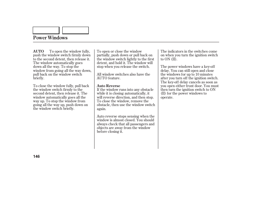 Power windows | Acura 2005 RL - Owner's Manual User Manual | Page 147 / 394
