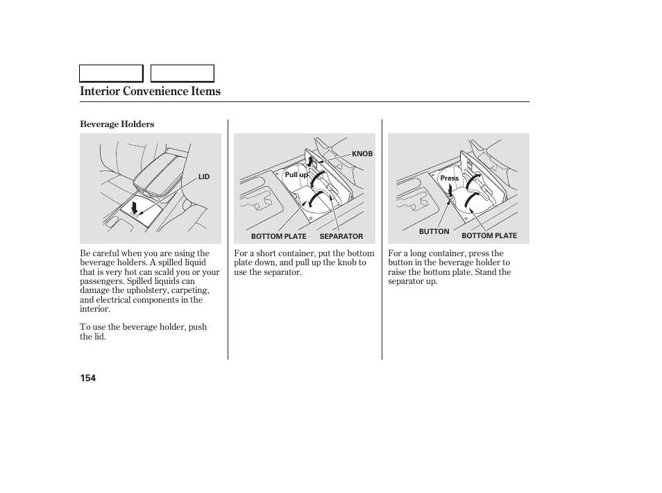 Interior convenience items | Acura 2005 RL - Owner's Manual User Manual | Page 155 / 394