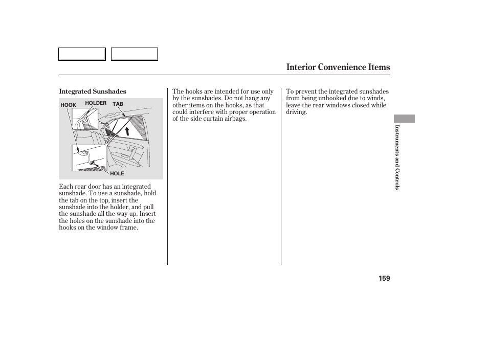 Interior convenience items | Acura 2005 RL - Owner's Manual User Manual | Page 160 / 394
