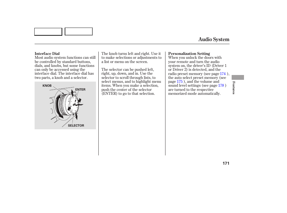 Audio system | Acura 2005 RL - Owner's Manual User Manual | Page 172 / 394