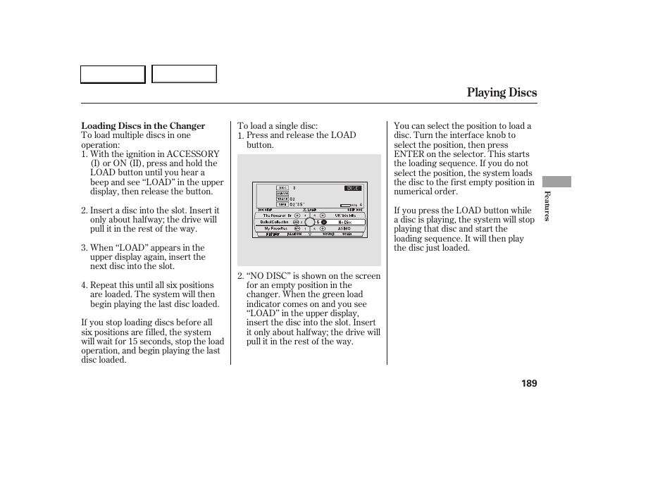 Playing discs | Acura 2005 RL - Owner's Manual User Manual | Page 190 / 394