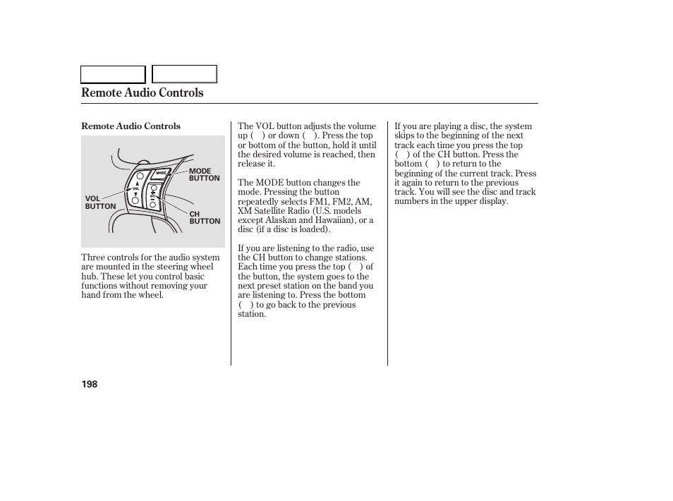 Remote audio controls | Acura 2005 RL - Owner's Manual User Manual | Page 199 / 394