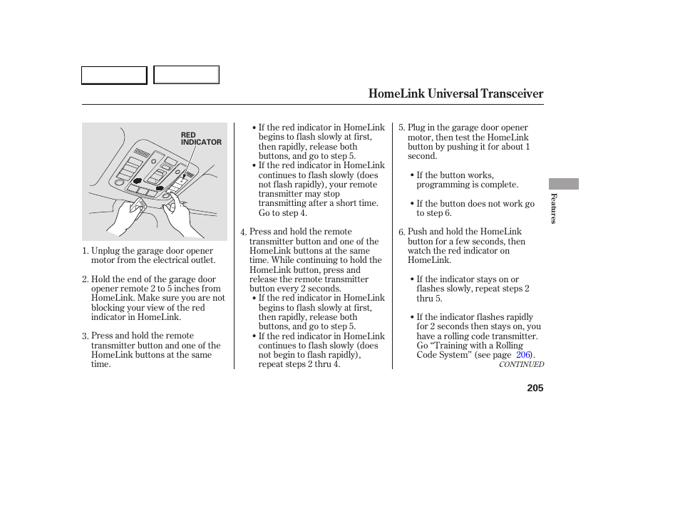 Homelink universal transceiver | Acura 2005 RL - Owner's Manual User Manual | Page 206 / 394