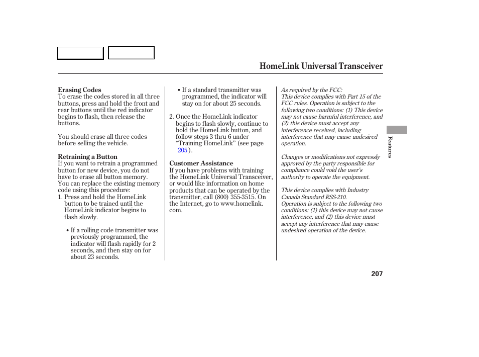 Homelink universal transceiver | Acura 2005 RL - Owner's Manual User Manual | Page 208 / 394