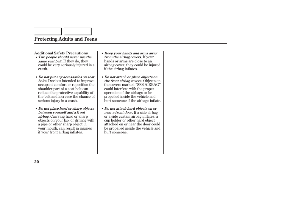 Protecting adults and teens | Acura 2005 RL - Owner's Manual User Manual | Page 21 / 394
