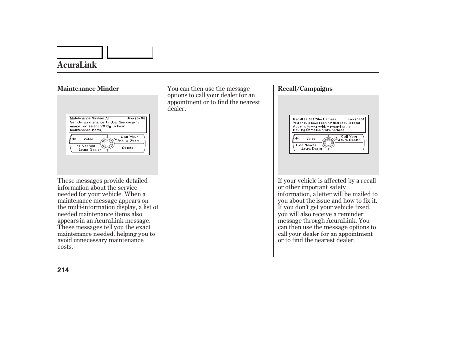 Acuralink | Acura 2005 RL - Owner's Manual User Manual | Page 215 / 394