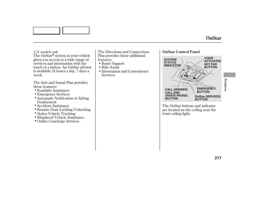 Onstar | Acura 2005 RL - Owner's Manual User Manual | Page 218 / 394