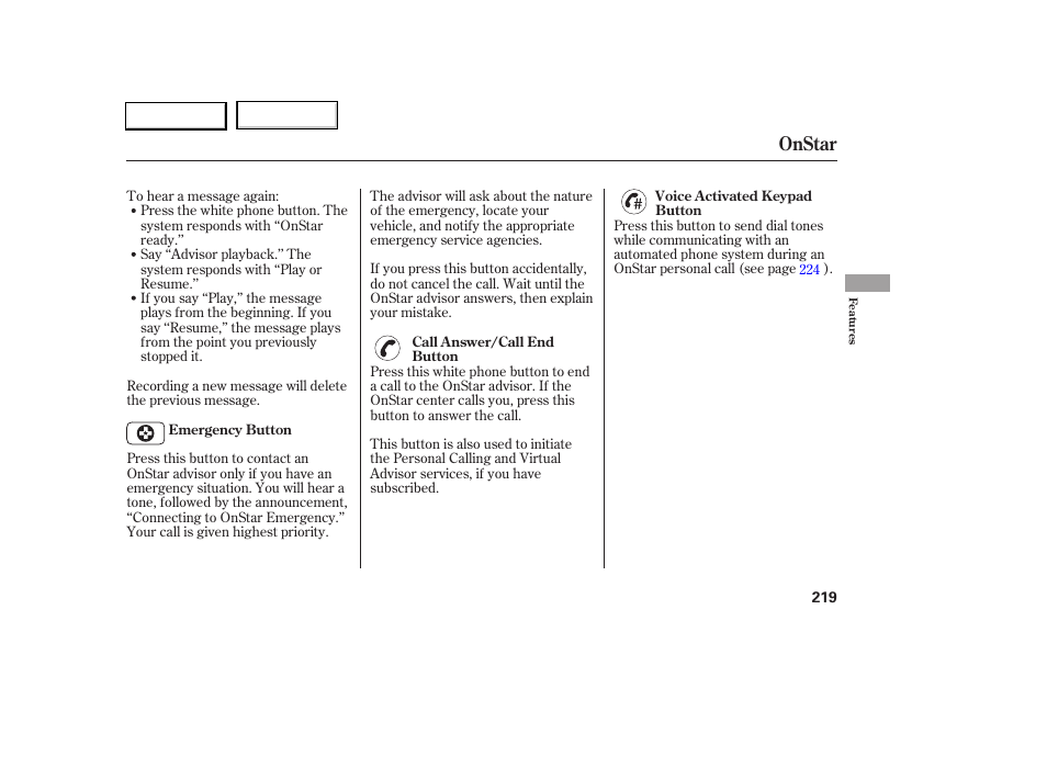 Onstar | Acura 2005 RL - Owner's Manual User Manual | Page 220 / 394