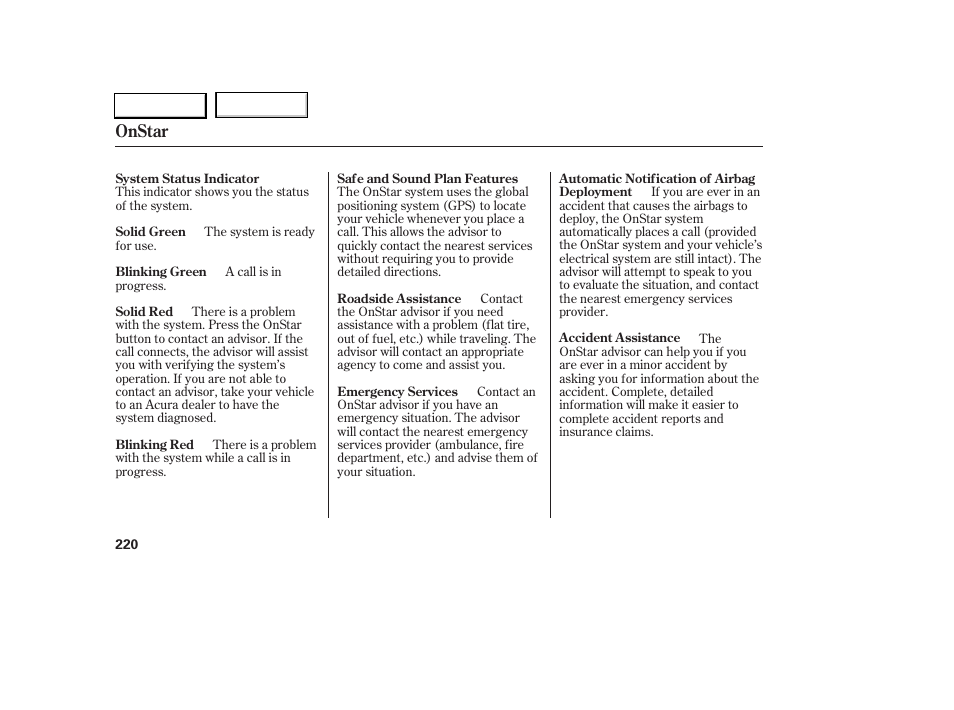 Onstar | Acura 2005 RL - Owner's Manual User Manual | Page 221 / 394