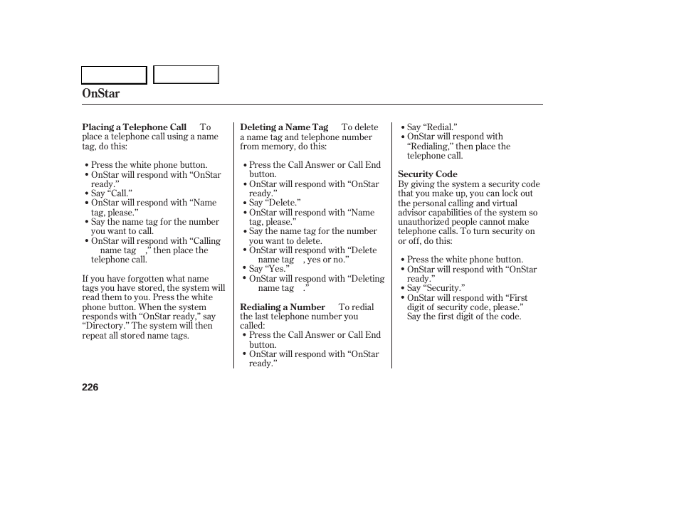 Onstar | Acura 2005 RL - Owner's Manual User Manual | Page 227 / 394