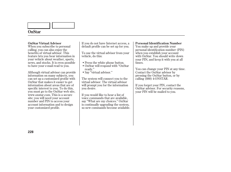 Onstar | Acura 2005 RL - Owner's Manual User Manual | Page 229 / 394