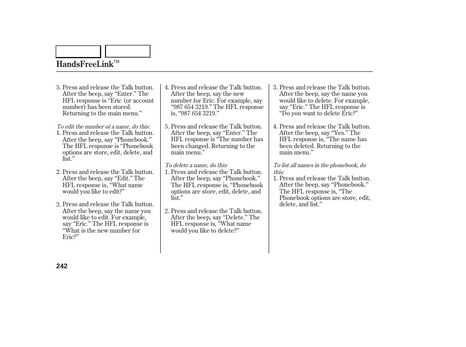 Handsfreelink | Acura 2005 RL - Owner's Manual User Manual | Page 243 / 394