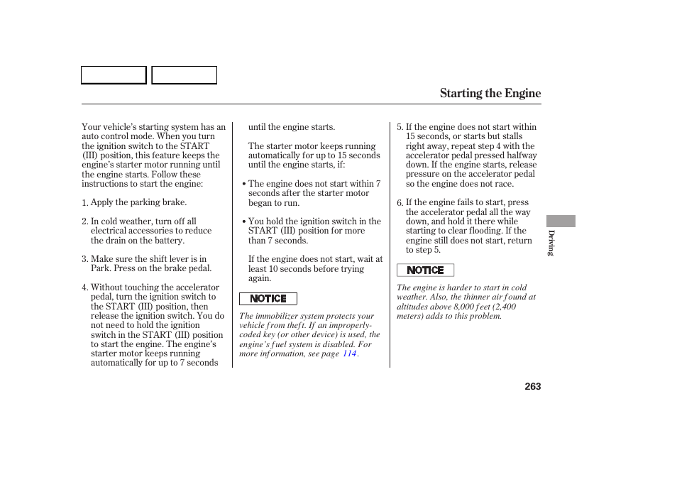 Starting the engine | Acura 2005 RL - Owner's Manual User Manual | Page 264 / 394