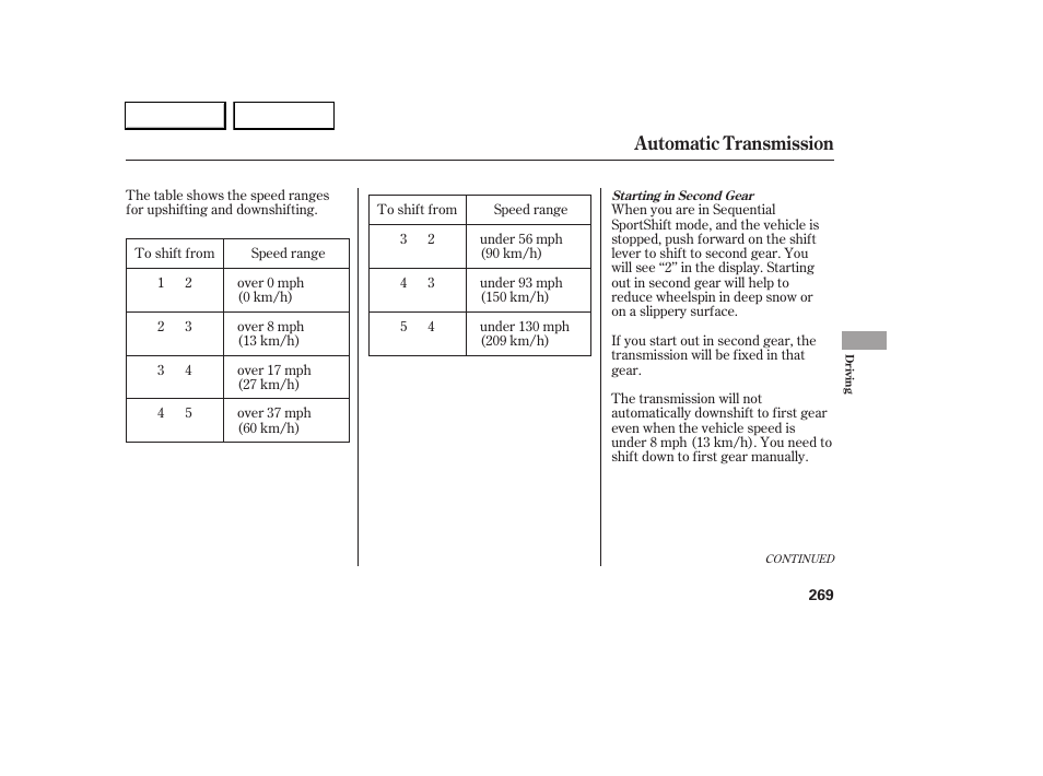 Automatic transmission | Acura 2005 RL - Owner's Manual User Manual | Page 270 / 394