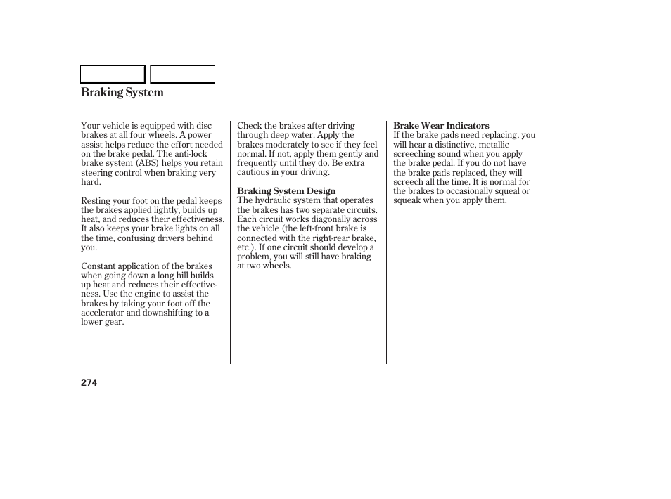 Braking system | Acura 2005 RL - Owner's Manual User Manual | Page 275 / 394
