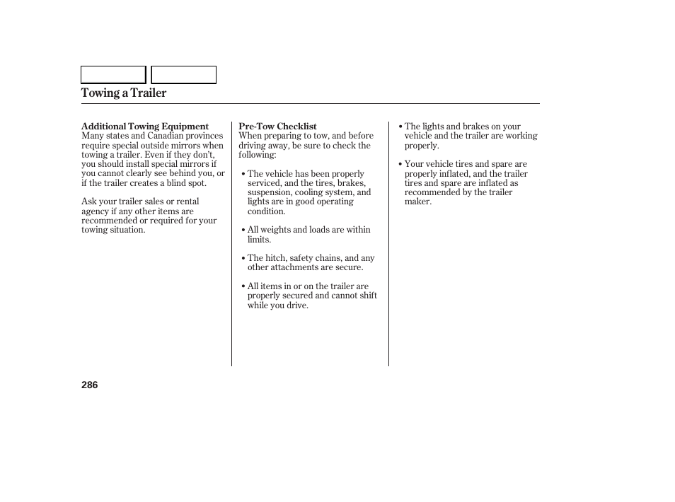 Towing a trailer | Acura 2005 RL - Owner's Manual User Manual | Page 287 / 394