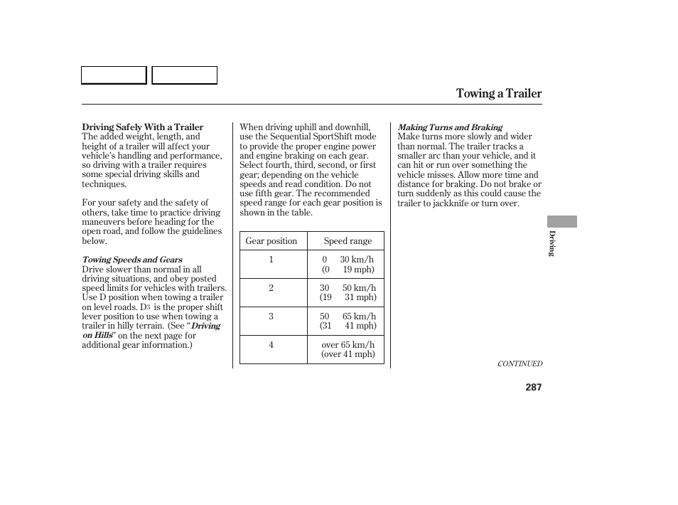 Towing a trailer | Acura 2005 RL - Owner's Manual User Manual | Page 288 / 394