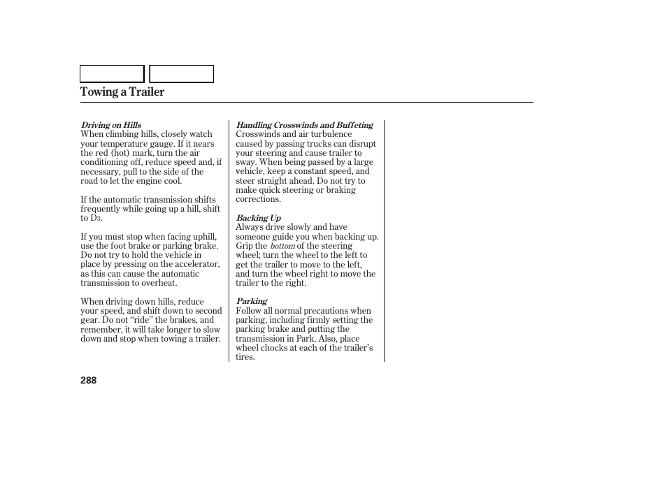 Towing a trailer | Acura 2005 RL - Owner's Manual User Manual | Page 289 / 394