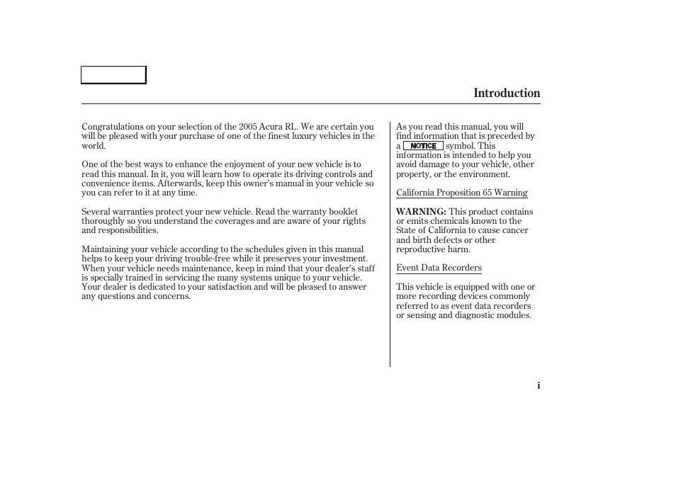 Introduction | Acura 2005 RL - Owner's Manual User Manual | Page 3 / 394
