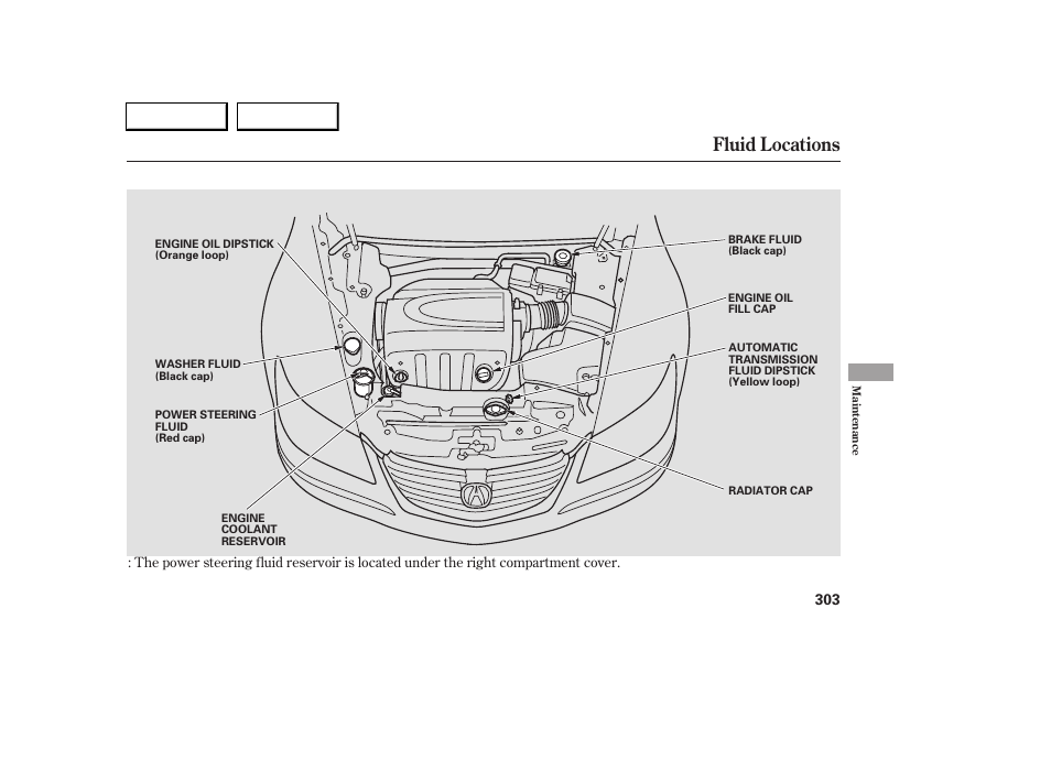 Fluid locations | Acura 2005 RL - Owner's Manual User Manual | Page 304 / 394