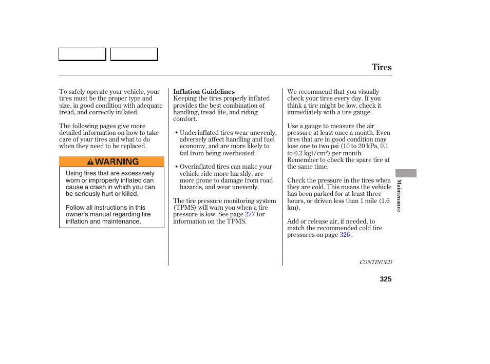 Tires | Acura 2005 RL - Owner's Manual User Manual | Page 326 / 394