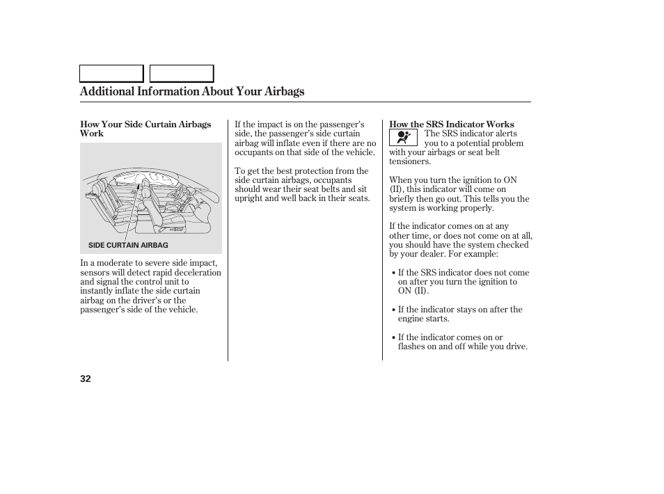 Additional information about your airbags | Acura 2005 RL - Owner's Manual User Manual | Page 33 / 394