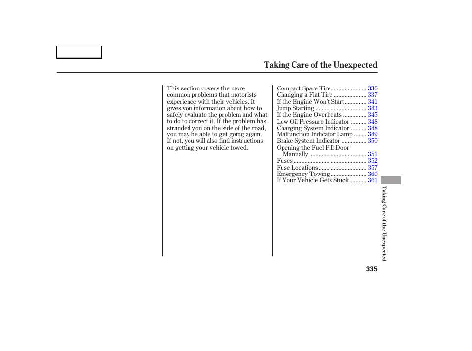 Taking care of the unexpected | Acura 2005 RL - Owner's Manual User Manual | Page 336 / 394