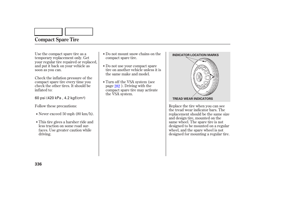 Compact spare tire | Acura 2005 RL - Owner's Manual User Manual | Page 337 / 394