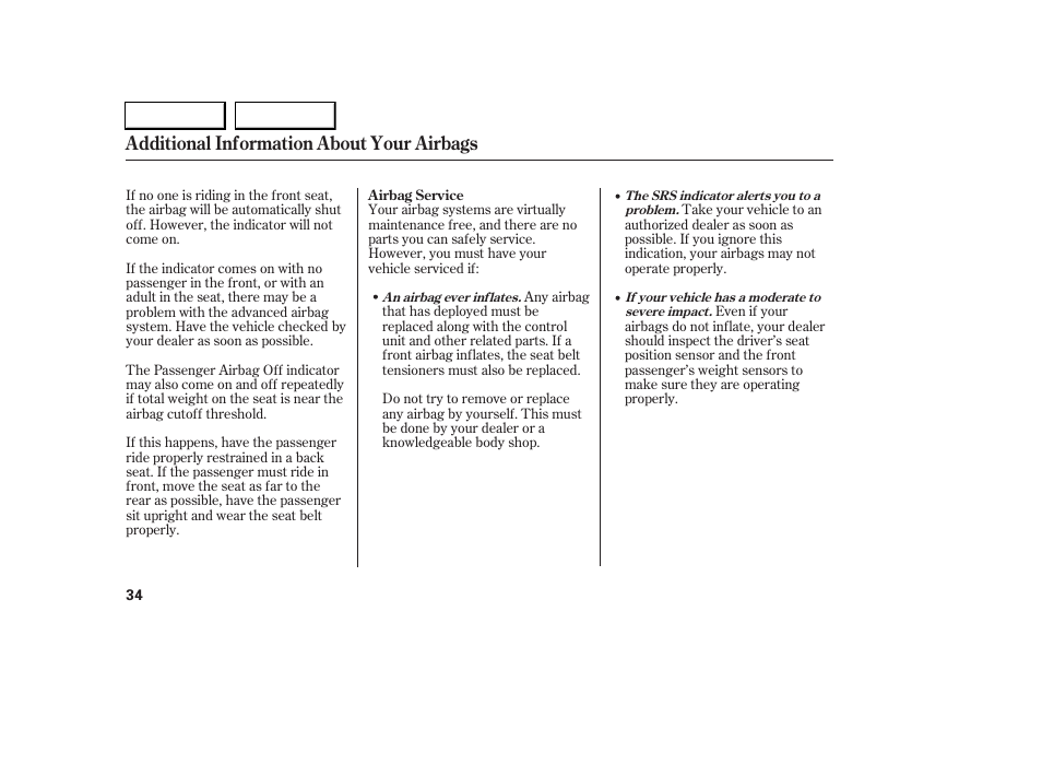 Additional information about your airbags | Acura 2005 RL - Owner's Manual User Manual | Page 35 / 394