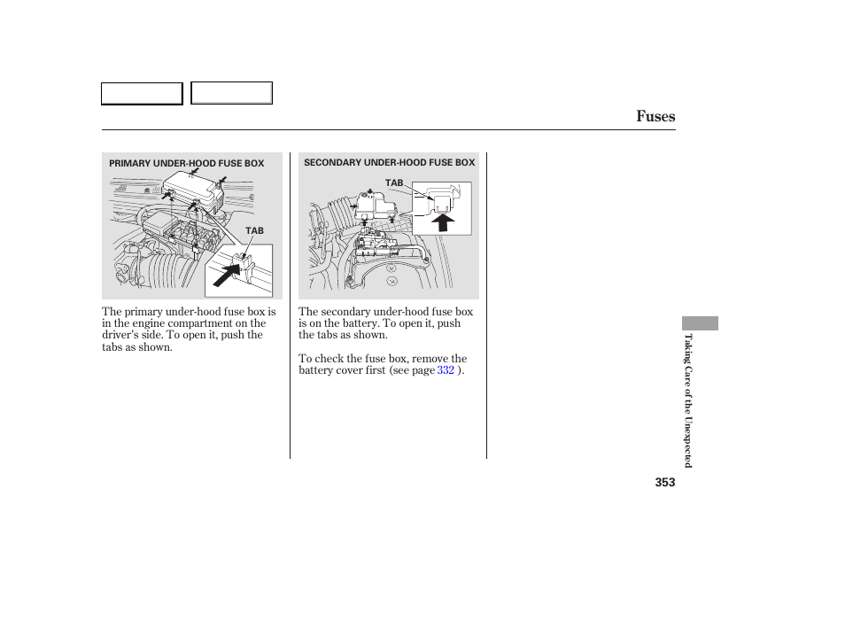 Fuses | Acura 2005 RL - Owner's Manual User Manual | Page 354 / 394