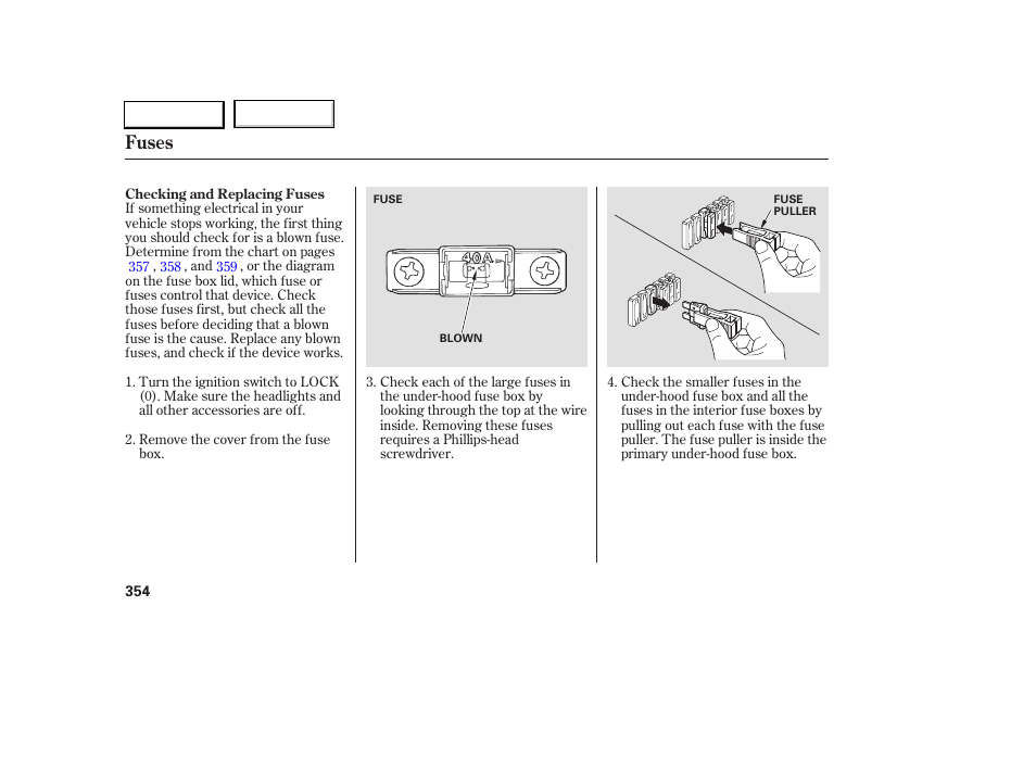 Fuses | Acura 2005 RL - Owner's Manual User Manual | Page 355 / 394