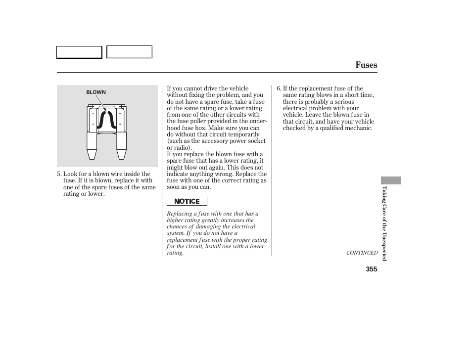 Fuses | Acura 2005 RL - Owner's Manual User Manual | Page 356 / 394
