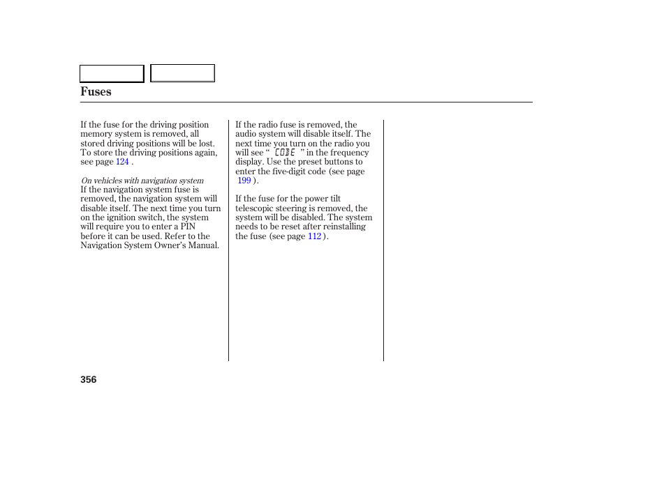 Fuses | Acura 2005 RL - Owner's Manual User Manual | Page 357 / 394