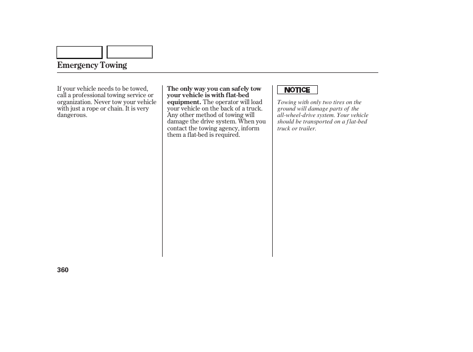 Emergency towing | Acura 2005 RL - Owner's Manual User Manual | Page 361 / 394