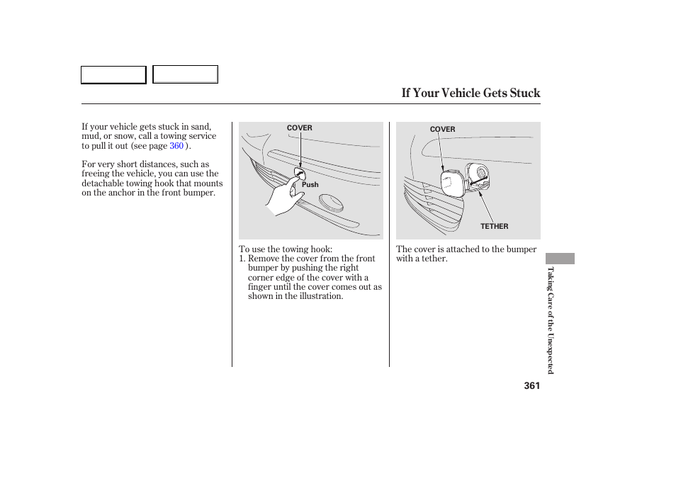If your vehicle gets stuck | Acura 2005 RL - Owner's Manual User Manual | Page 362 / 394