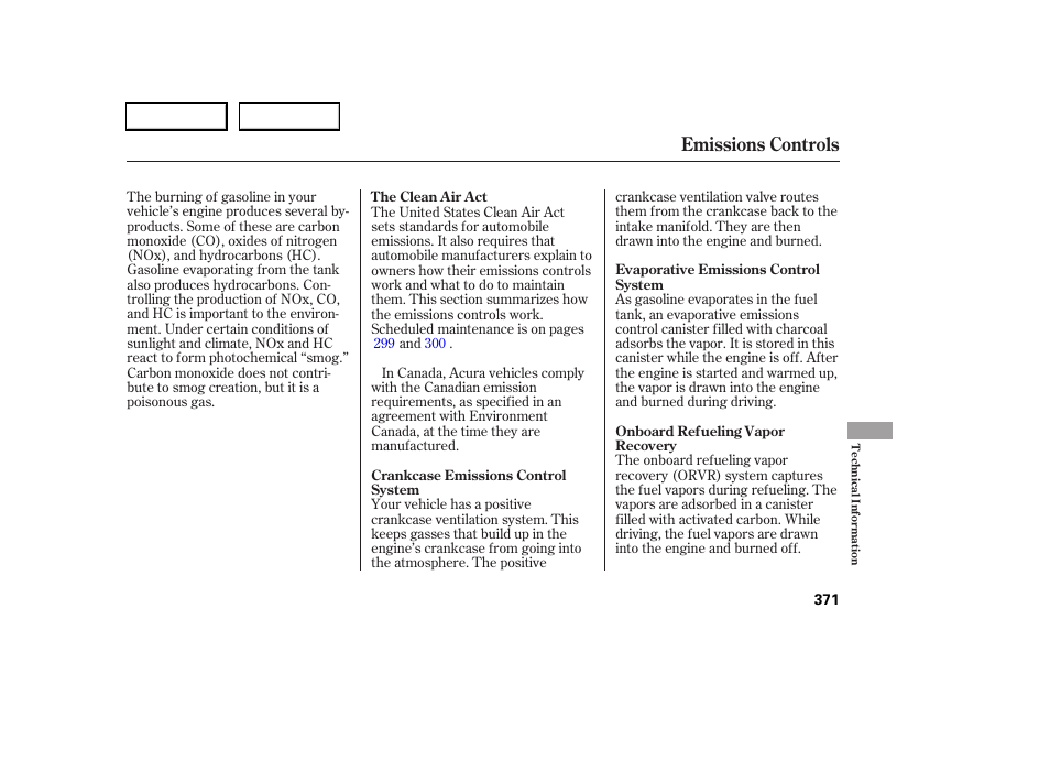 Emissions controls | Acura 2005 RL - Owner's Manual User Manual | Page 372 / 394