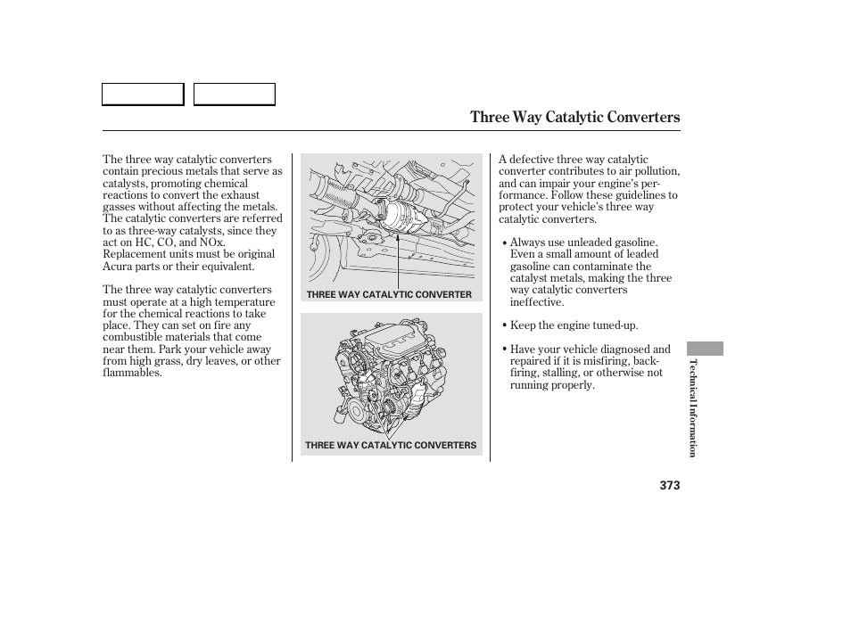 Three way catalytic converters | Acura 2005 RL - Owner's Manual User Manual | Page 374 / 394