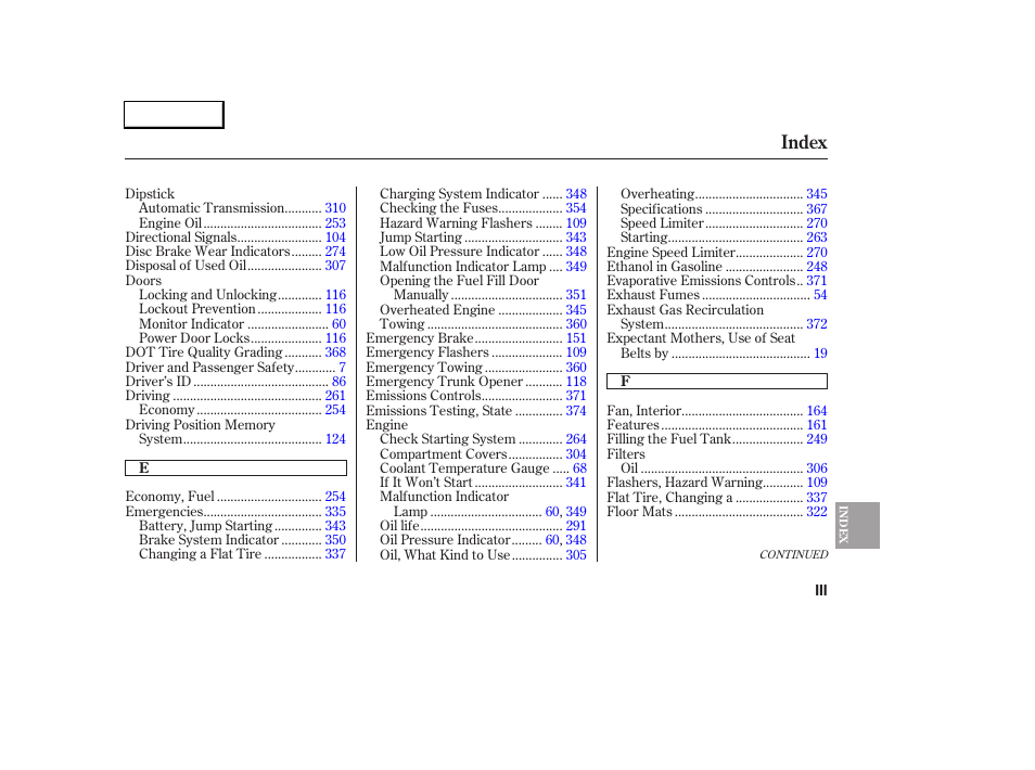 Index | Acura 2005 RL - Owner's Manual User Manual | Page 386 / 394