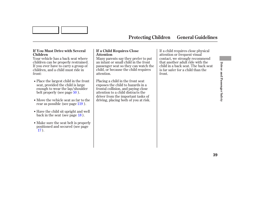 Protecting children general guidelines | Acura 2005 RL - Owner's Manual User Manual | Page 40 / 394