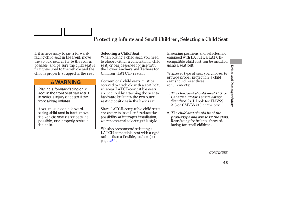 Acura 2005 RL - Owner's Manual User Manual | Page 44 / 394