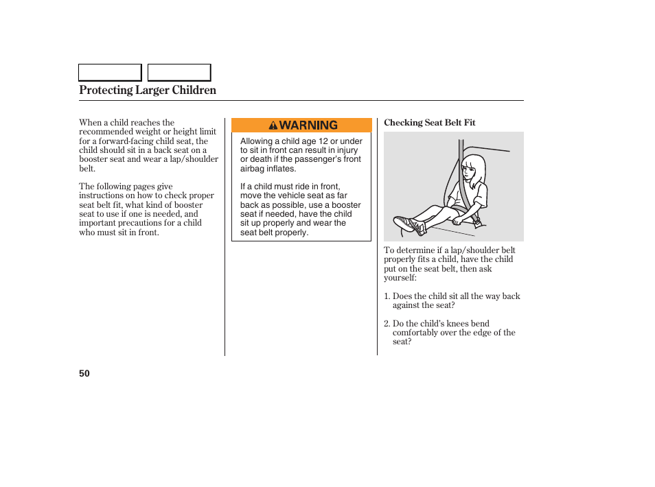 Protecting larger children | Acura 2005 RL - Owner's Manual User Manual | Page 51 / 394