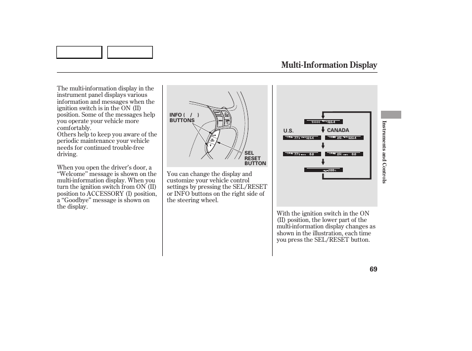 Multi-information display | Acura 2005 RL - Owner's Manual User Manual | Page 70 / 394